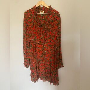 Farm Rio Tucano Paradise Red Long Sleeve Dress Size Large